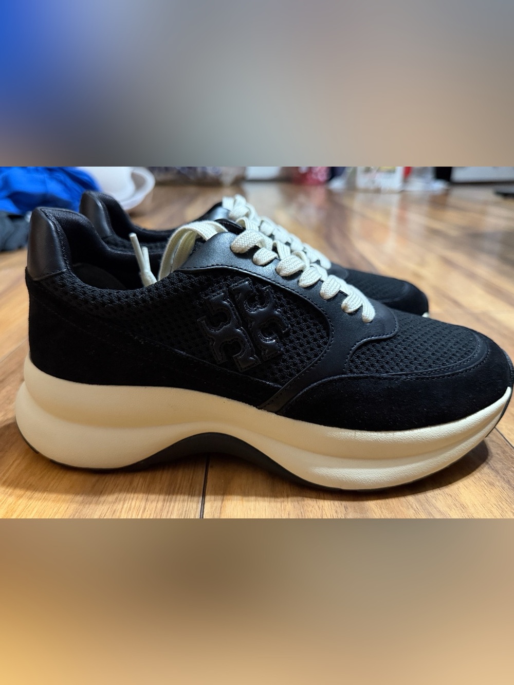 Tory Burch Black Mesh & Suede Sneakers with Cream Sole